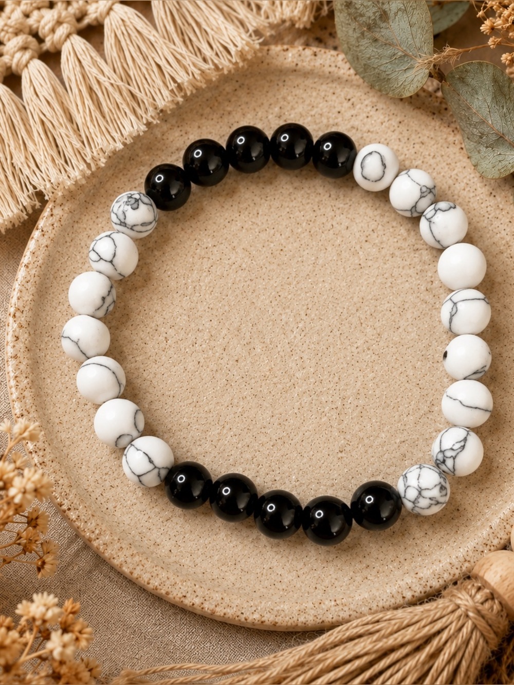 Gemstone Bracelet Black Onyx & White Howlite